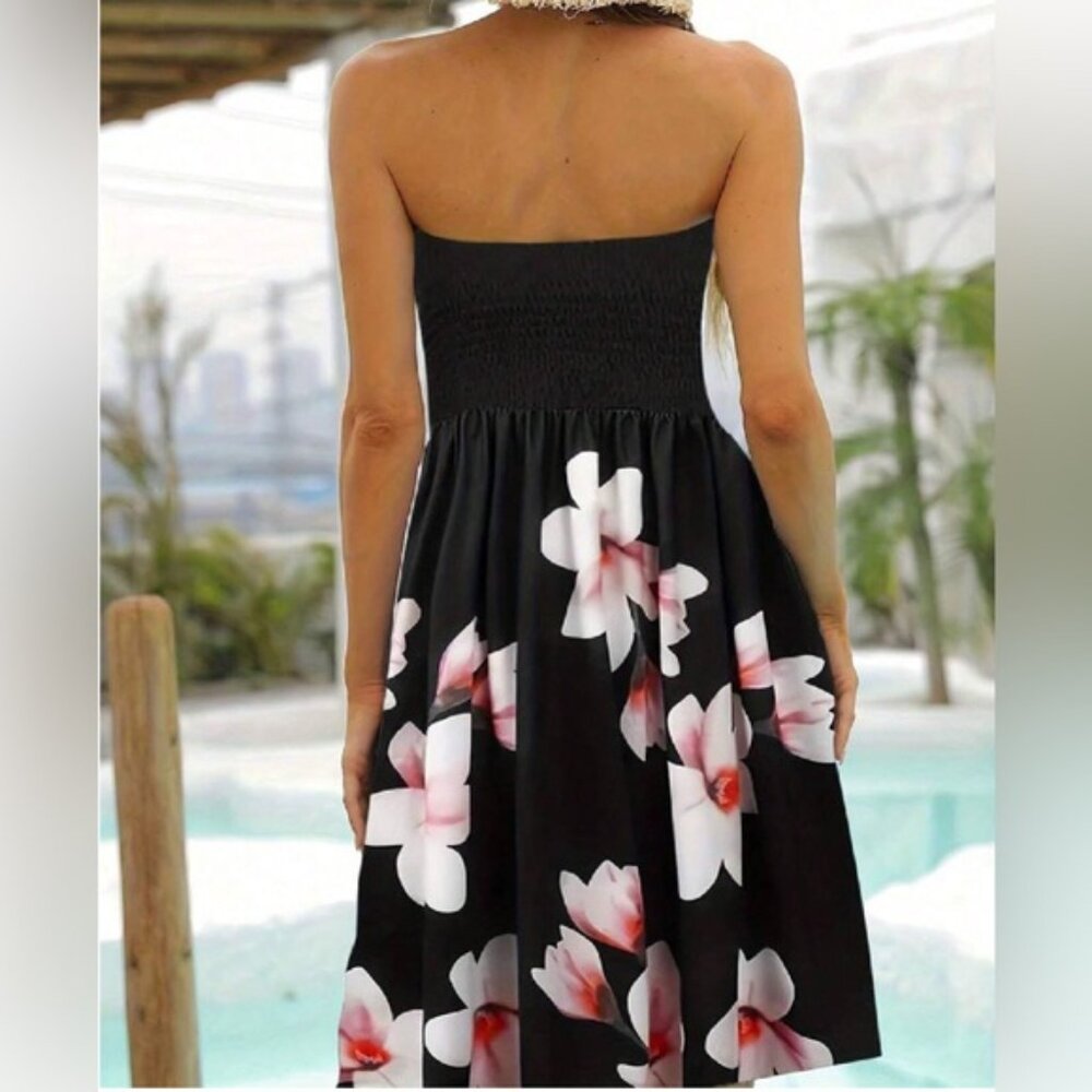 Floral Print Shirred Strapless Dress - Picture 3 of 5